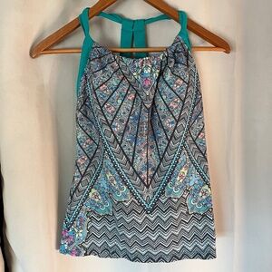 PrAna Quinn Teal Patterned Tank Medium